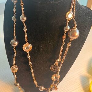 Henri Bendel Elegant Rose Gold and Crystal  Beaded Necklace